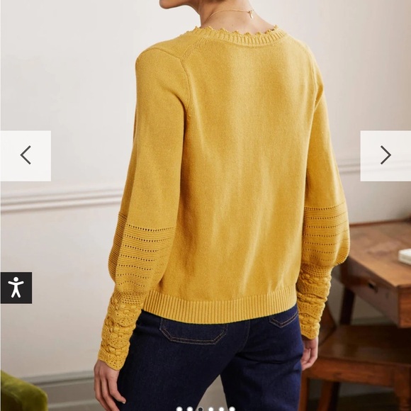 Boden Sleeve Detail Knitted Cardigan Butter Yellow Sweater Crochet Mid Hip Sz 4 - Picture 3 of 13